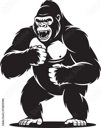 Fierce black gorilla standing ready for battle illustration