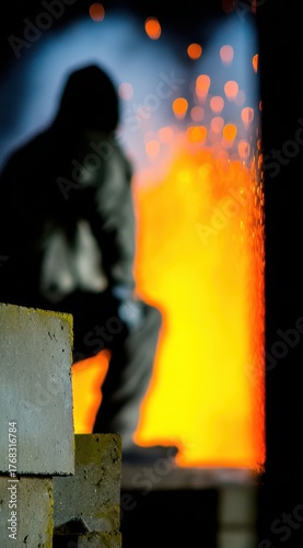 Bright Orange Sparks Erupt from a Furnace in an Industrial Workshop at Night