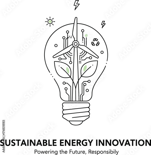 Sustainable Energy Innovation — Eco Technology and Green Power Vector Illustration , all in one bulb