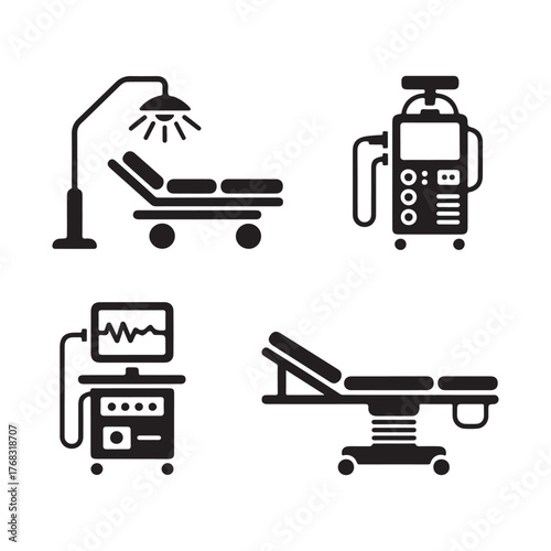 Silhouette Vector Illustration of IV Drip Bag and Medical Equipment