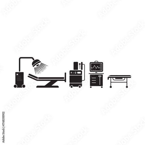 Silhouette Vector Illustration of Stretcher and Patient Monitor