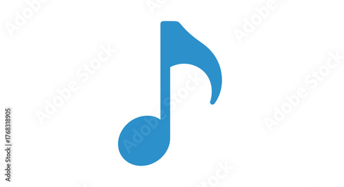 A bright blue musical note stands out on a plain white background.