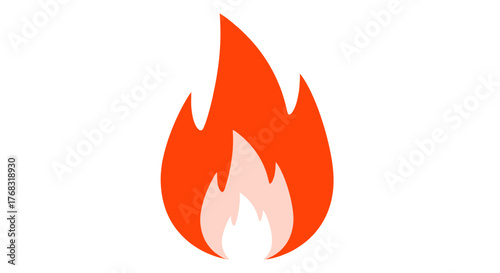 A stylized illustration of a vibrant flame with shades of orange and red against a white background.