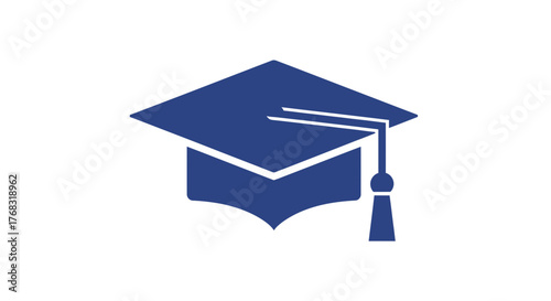 A blue graduation cap with a tassel sits on a white background.