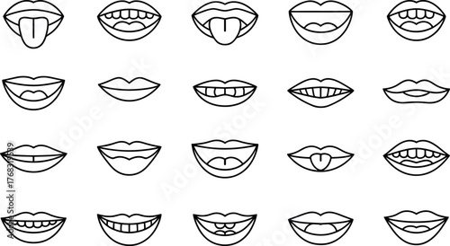 Seamless pattern of diverse human mouths and lips expressions illustration