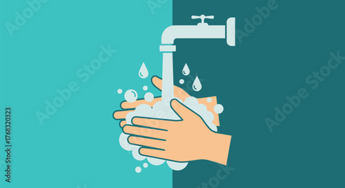 A pair of hands being washed with soap under a running faucet, symbolizing hygiene.