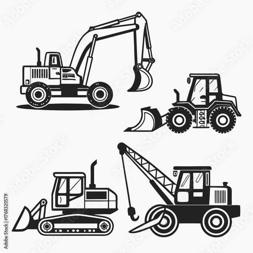 Illustration of construction vehicles