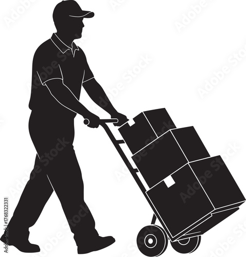 silhouette of a man with a trolly, editable file