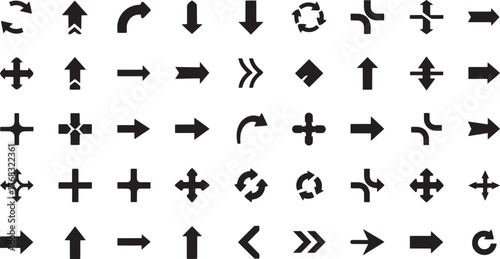 set of black silhouettes of arrows, editable file