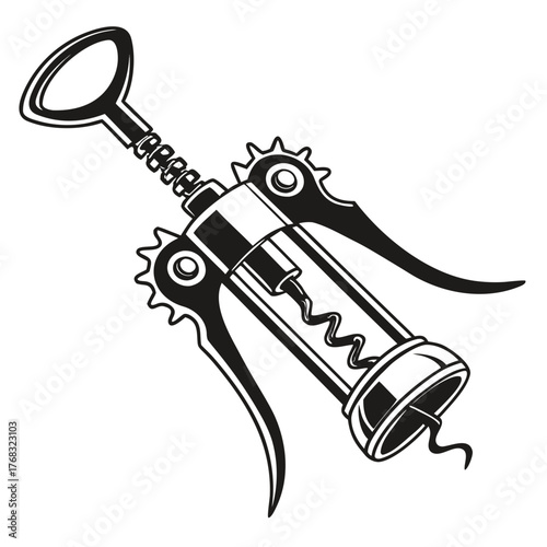 Black Silhouette Corkscrew on White Background Keywords: corkscrew, wine opener, bottle opener