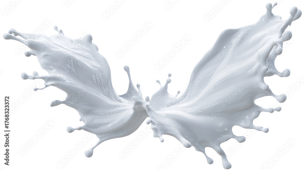 Obraz premium Milk Splash Forming Abstract Butterfly Wings on White Background