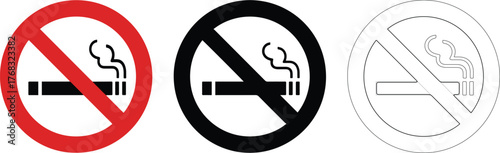 No Smoking vector icon isolated on white background — prohibition sign symbol for health, safety, and public area restriction awareness