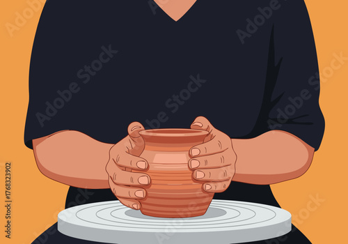 A Potter's Hands Shaping Clay into a Beautiful Vessel on a Wheel