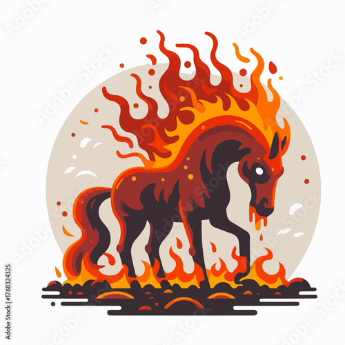 flat illustration of a fiery horse