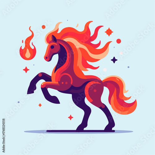 flat illustration of a fiery horse
