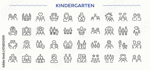 Set of Kindergarten line icon. It contains symbols to childhood, toy, care, children and more. Outline icons collection. Toy icon. Art and illustration.