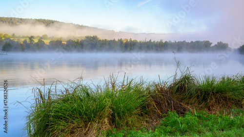Foggy morning at lake Kratzmühlsee