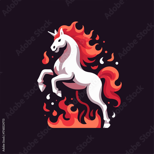 flat illustration of a fiery horse