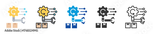 manufacturing execution system icon set multi style various collection