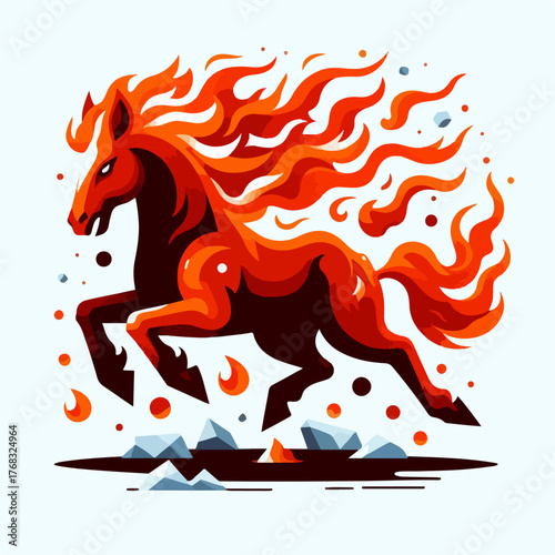 flat illustration of a fiery horse
