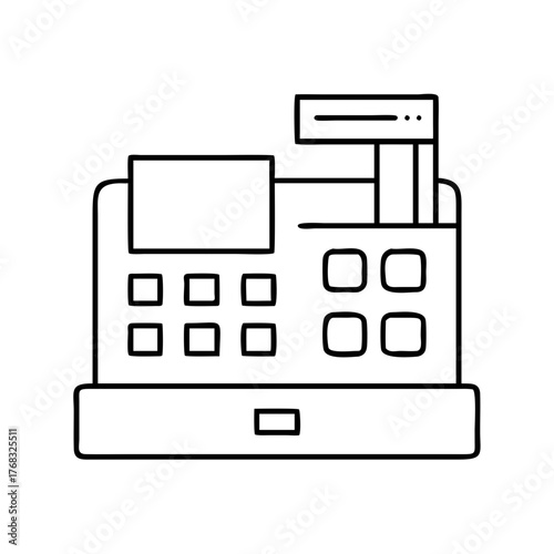Simple line art icon of a vintage cash register, , representing commerce and retail transactions