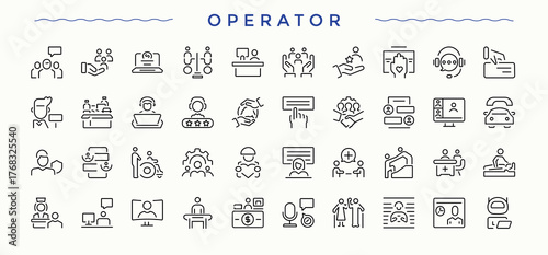 Operator icon pack. Learning line icon set. Minimalist icons pack. Related to coaching, career, instruction, workshop, seminar and more. Editable vector illustration.