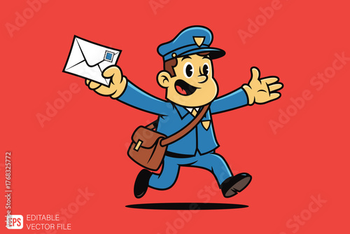 Happy mailman delivering a letter with enthusiasm.
