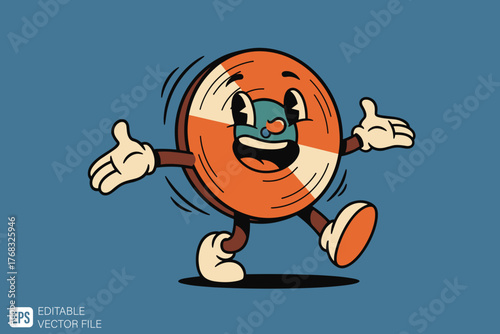 Retro Cartoon Donut Character with Arms and Legs.