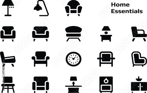 Home essentials collection of silhouette furniture icons for interior design and decor vector silhouette