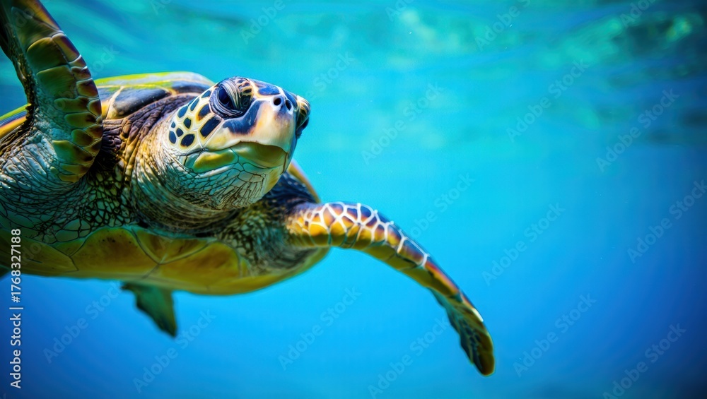 Fototapeta premium Majestic sea turtle swimming gracefully in clear blue waters