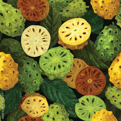 Noni fruit slices seamless pattern vector illustration