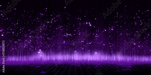 Dynamic purple particles gracefully rising against a black background