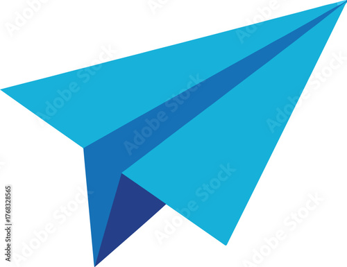 A blue paper airplane on a white background
