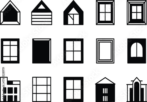 Collection of architectural window designs home building facade elements house exterior graphics vector silhouette