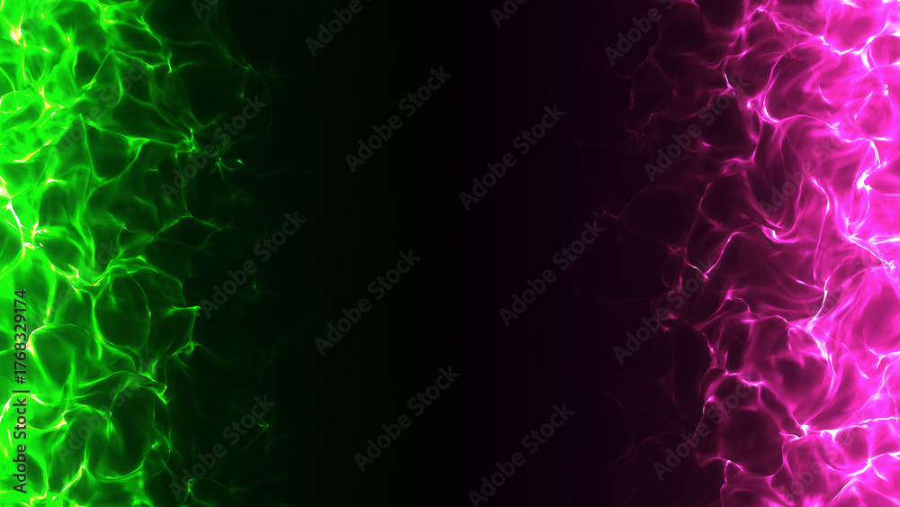 Obraz premium 画面の左右が燃える緑とピンクの対立する炎のエフェクト背景