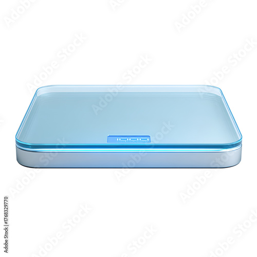 Modern Transparent Tempered Glass Digital Scale with LED Display, Top View, Isolated on Transparent Background