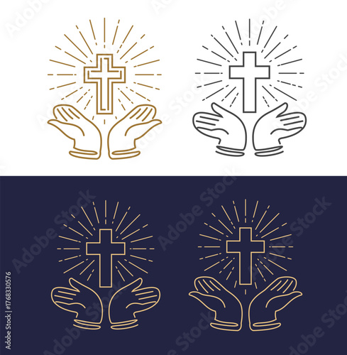 Christian cross in hands. Religious symbol of faith, prayer and salvation. God's grace and worship, Bible emblem