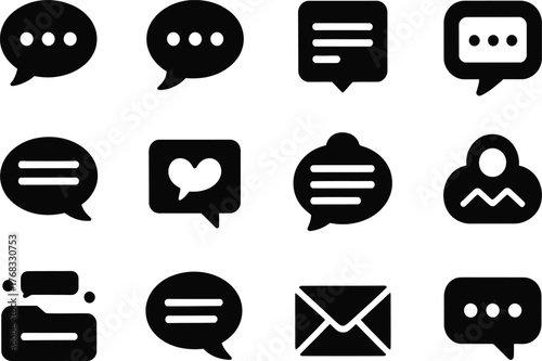 Set of speech bubbles and communication icons for digital messaging and online chat networks vector silhouette