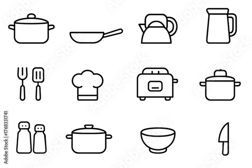 vector black kitchen icon set on white background