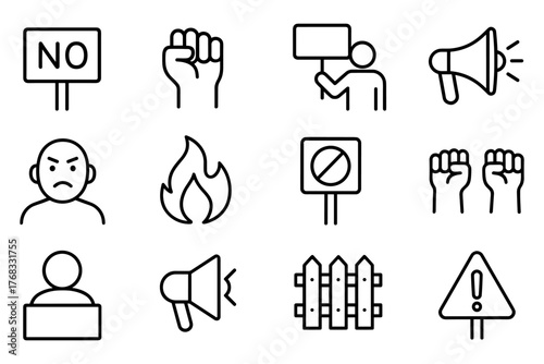 protest icons set. outline vector
