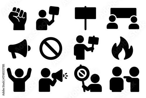 protest flat vector icon set