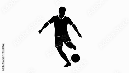 Dynamic soccer player silhouette kicking ball with power and passion during intense game