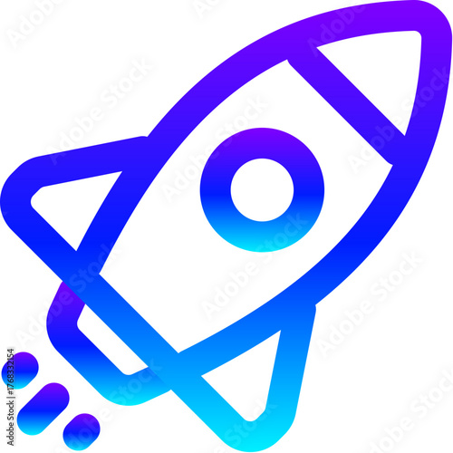 Modern Blue Gradient Line Icon of a Rocket Launch