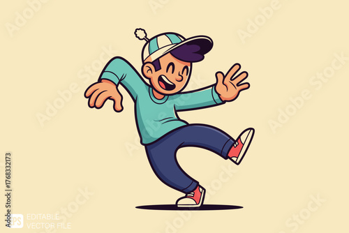 Joyful Young Boy Dancing with Enthusiasm and a Big Smile.