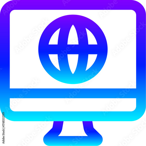 Modern Blue Gradient Line Icon of a Web Browser on Monitor