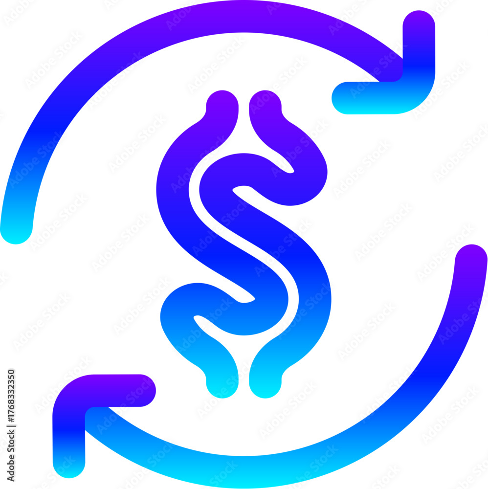 Naklejka premium Modern Blue Gradient Line Icon of Money Exchange