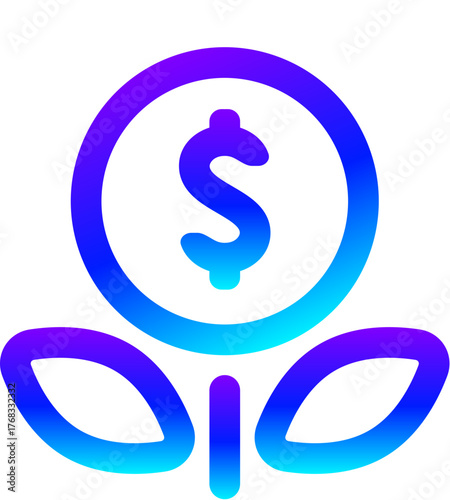 Modern Blue Gradient Line Icon of Money Growth Plant