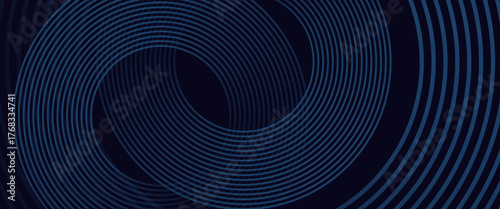 Abstract blue glowing geometric lines on dark blue background. Modern shiny blue circle lines pattern. Futuristic technology concept.