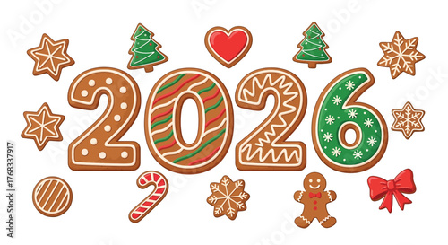Festive 2026 Gingerbread Cookies and Christmas Decorations.