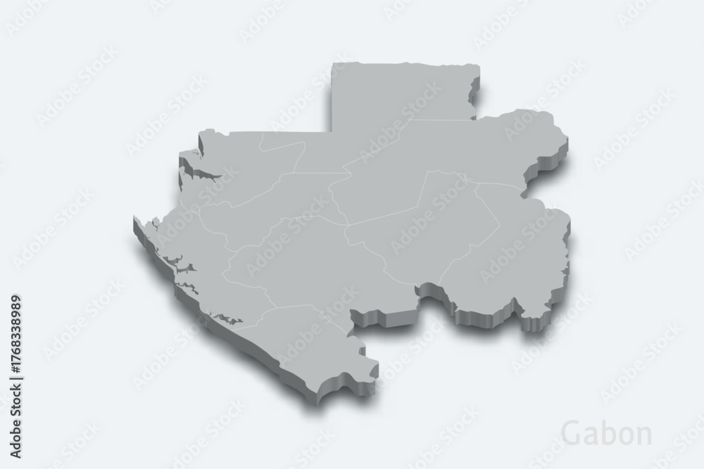 Fototapeta premium Gabon 3d map with borders regions